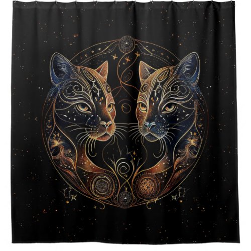 Artistic Feline Circle Twin Cats Shower Curtain