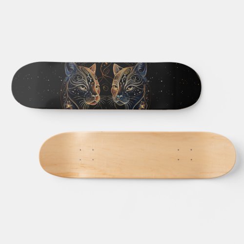 Artistic Feline Circle Twin Cats Skateboard