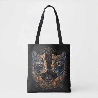 Artistic Feline Circle Twin Cats Tote Bag