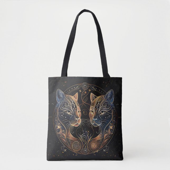 Artistic Feline Circle Twin Cats Tote Bag (Front)