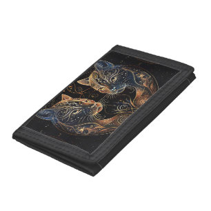 Artistic Feline Circle Twin Cats Trifold Wallet