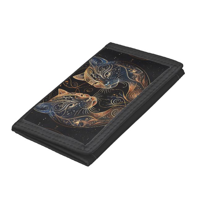 Artistic Feline Circle Twin Cats Trifold Wallet (Bottom)