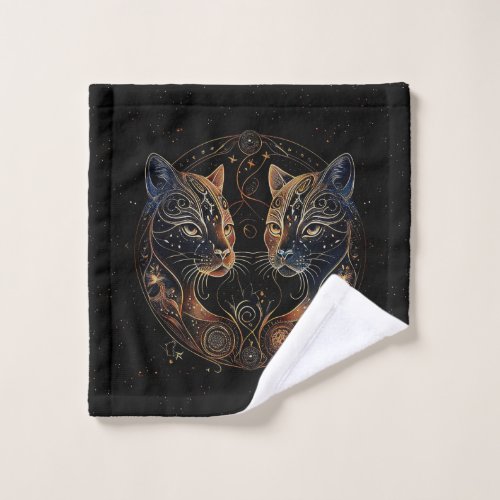 Artistic Feline Circle Twin Cats Wash Cloth