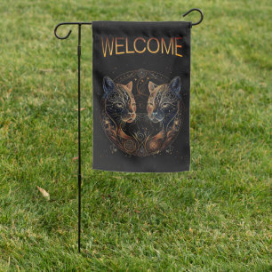 Artistic Feline Circle Twin Cats Welcome Garden Flag