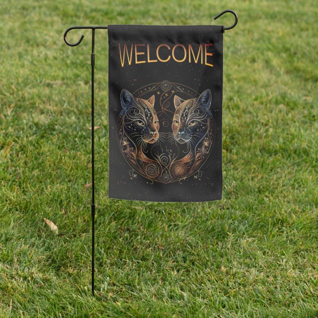 Artistic Feline Circle Twin Cats Welcome Garden Flag (In SItu)