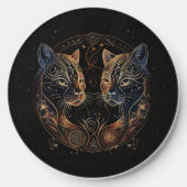 Artistic Feline Circle Twin Cats Wireless Charger (Front)