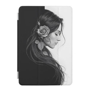 Artistic female profile with rose in monochrome iPad mini cover