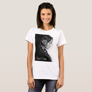 Artistic female profile with rose in monochrome T-Shirt