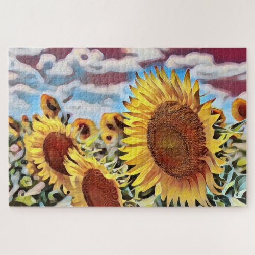 Artistic Field of Sunflowers Digital Art Jigsaw Puzzle