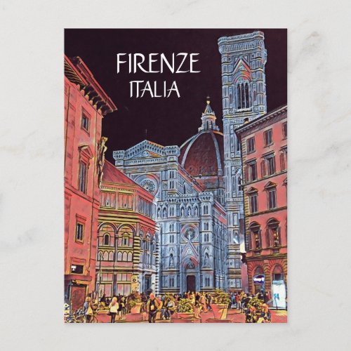 Artistic Firenze Italia Street Scene with Duomo Postcard