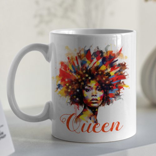 Artistic Floral Afro Woman with Monogram  Quote Coffee Mug