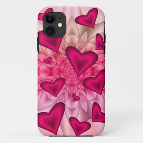 Artistic floral case with hot pink hearts