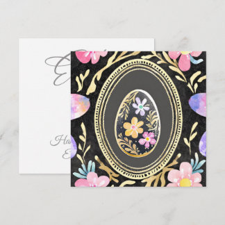 Artistic Floral Easter Egg Illustration with Gold  Holiday Card