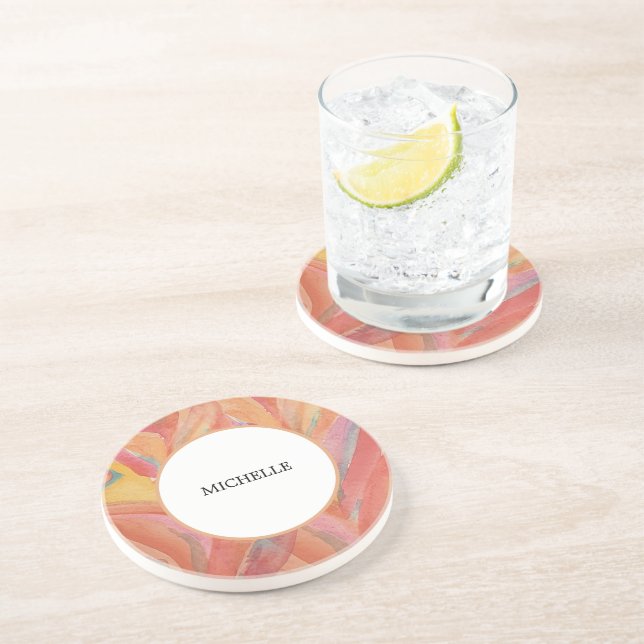 Artistic Floral Feathers Pastel Watercolor Coaster (Side)