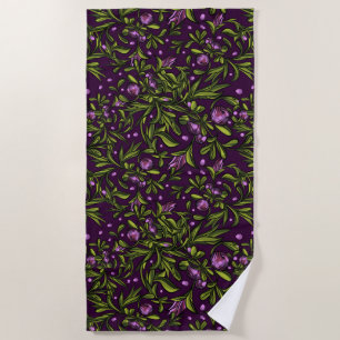 Artistic Floral Motif: Purple Flowers Beach Towel