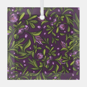 Artistic Floral Motif: Purple Flowers Glass Ornament