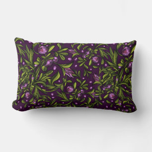 Artistic Floral Motif: Purple Flowers Lumbar Pillow
