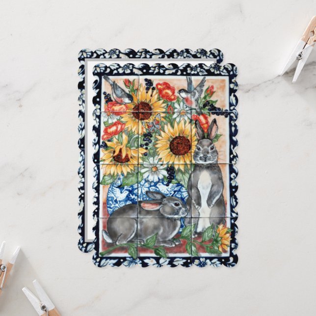 Artistic Floral Rabbit Bird Sunflower Anniversary (Front/Back In Situ)