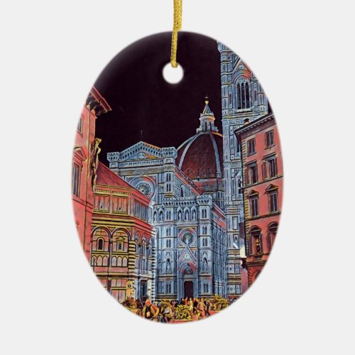 Artistic Florence Italy Street Scene with Duomo Ceramic Ornament