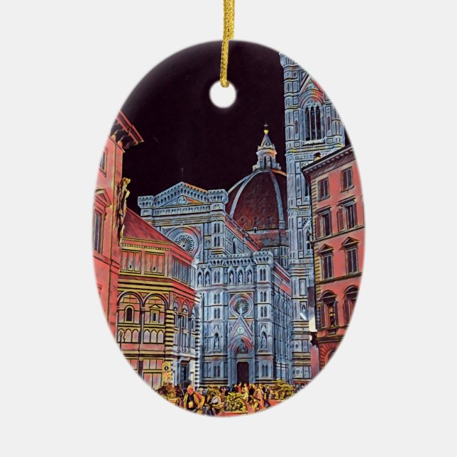 Artistic Florence Italy Street Scene with Duomo Ceramic Ornament (Front)