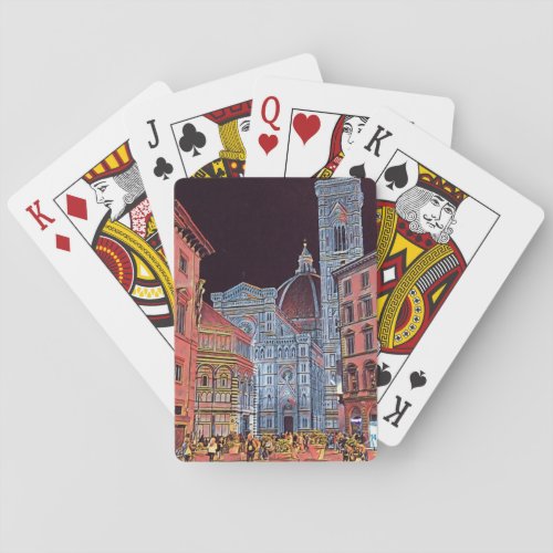Artistic Florence Italy Street Scene with Duomo  Poker Cards