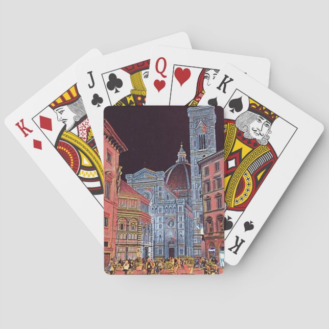 Artistic Florence Italy Street Scene with Duomo  Poker Cards (Back)