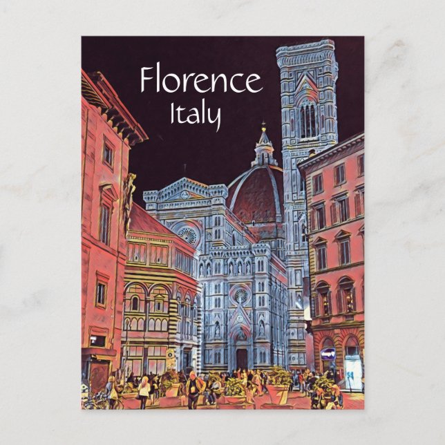 Artistic Florence Italy Street Scene with Duomo Postcard (Front)