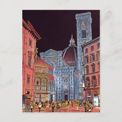 Artistic Florence Italy Street Scene with Duomo Postcard