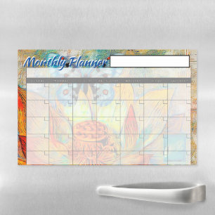 Artistic flower and butterfly monthly planner magnetic dry erase sheet
