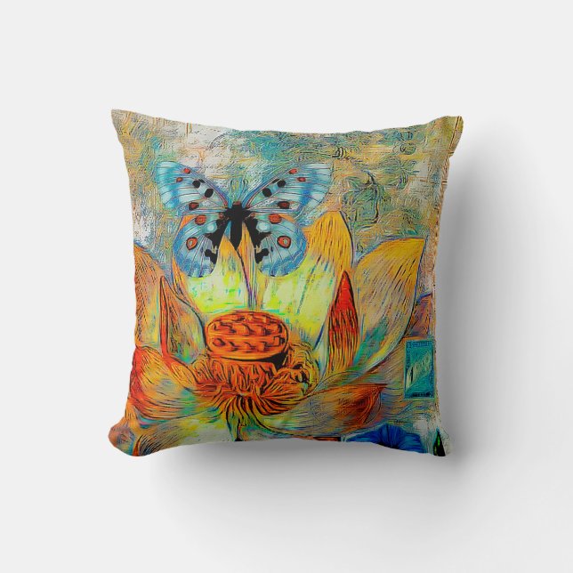 Artistic flower and butterfly throw pillow (Front)