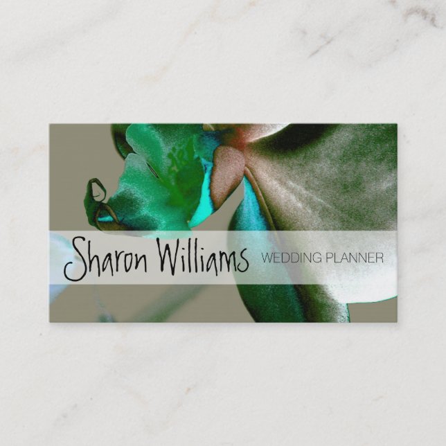 Artistic Flower in Blue, Green and Grey Tones Business Card (Front)