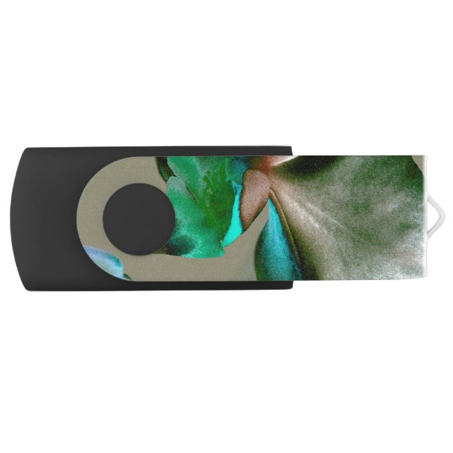 Artistic Flower in Blue, Green and Grey Tones Flash Drive (Front)