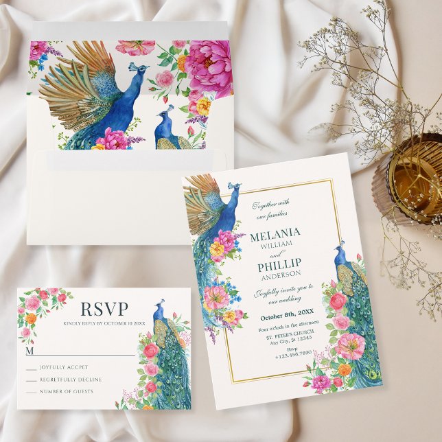 Artistic Flower peacock bird wedding Invitation (Creator Uploaded)