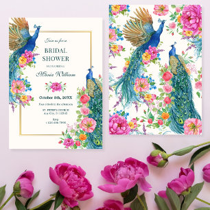 Artistic Flower peacock bridal shower Invitation