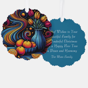 Artistic Flowers And Oranges Painting Ornament Card