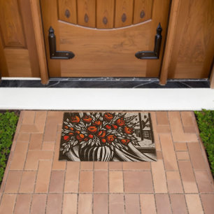 Artistic Flowers By The Window Painting Fiber Doormat