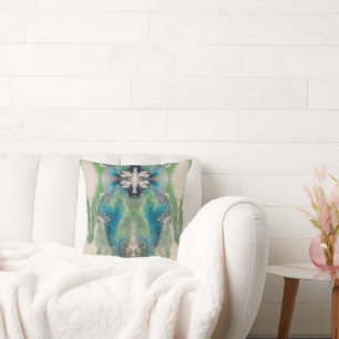 Artistic Fluid Abstract in Aqua & Green Throw Pillow