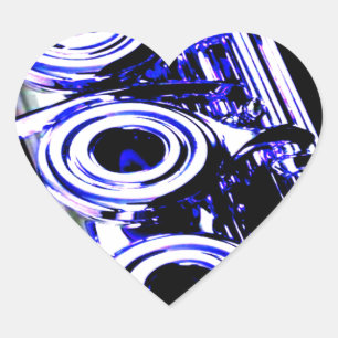 Artistic Flute Silver Metal Beautiful Fun Heart Sticker
