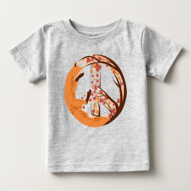 Artistic Fox Peace Sign Autumn Leaves Tree Branch Baby T-Shirt (Front)
