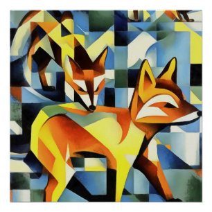 Artistic Foxes In A Geometric Art Style Poster