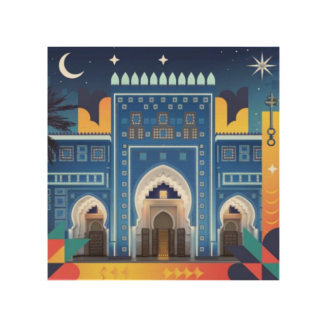 Artistic Fusion: Moroccan Architecture Meets Moder Wood Wall Art (Front)