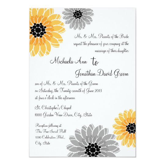 Artistic Garden yellow and gray Wedding Card | Zazzle