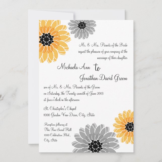 Artistic Garden yellow and gray Wedding Invitation (Front)