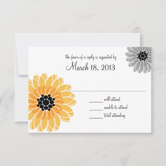 Artistic Garden Yellow and Gray Wedding RSVP Card (Front)