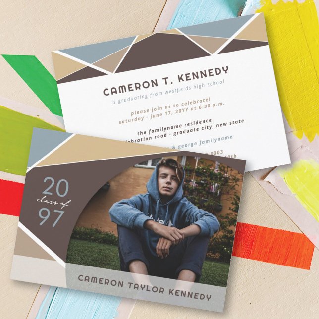 Artistic Geo Color Blocks Photo Graduation Party Invitation (Creator Uploaded)