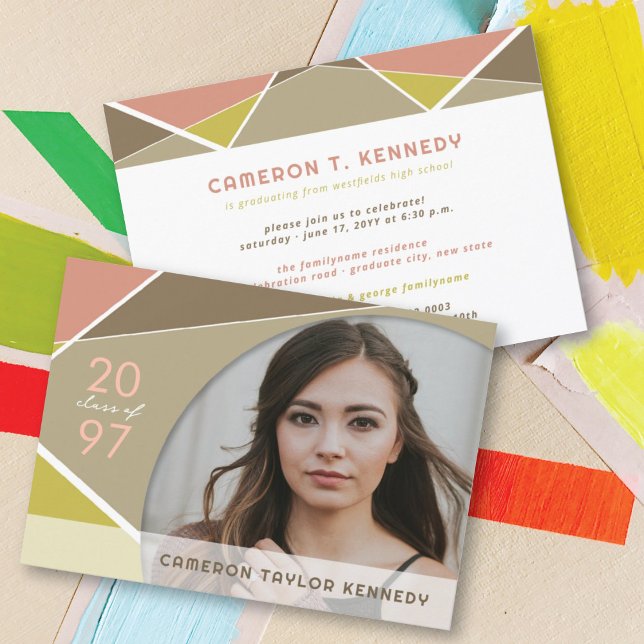 Artistic Geo Color Blocks Photo Graduation Party Invitation (Creator Uploaded)