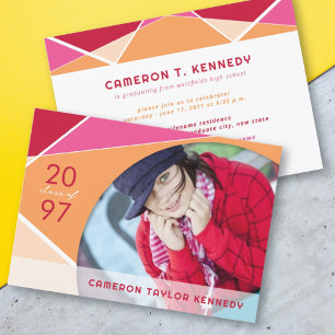 Artistic Geo Color Blocks Photo Graduation Party Invitation
