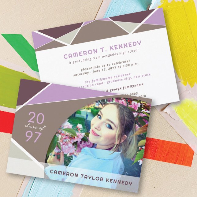 Artistic Geo Color Blocks Photo Graduation Party Invitation (Creator Uploaded)