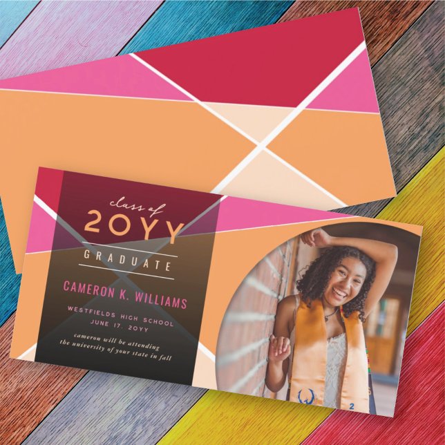 Artistic Geometric Color Blocks Photo Graduation Announcement (Creator Uploaded)