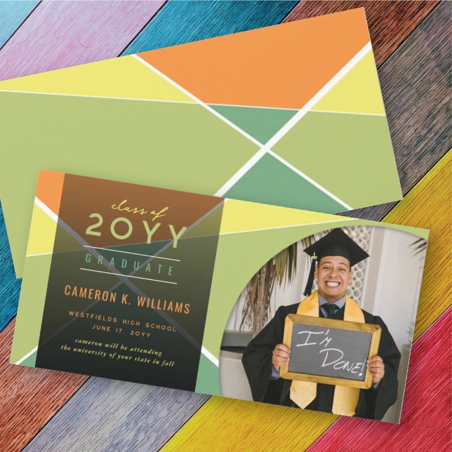 Artistic Geometric Color Blocks Photo Graduation Announcement (Creator Uploaded)